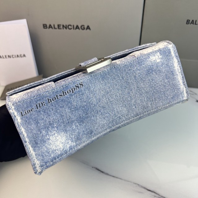 Balenciaga專櫃爆款 巴黎世家牛仔藍Hourglass牛皮牛仔印花沙漏包 fyj2024